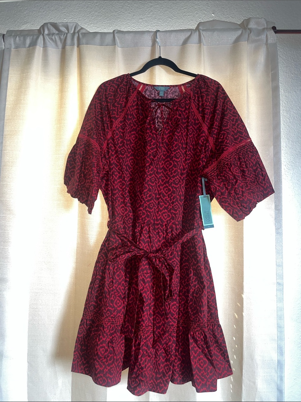 Women’s Terra & Sky Red Patterned Tie-Waist Dress - Picture 2 of 11